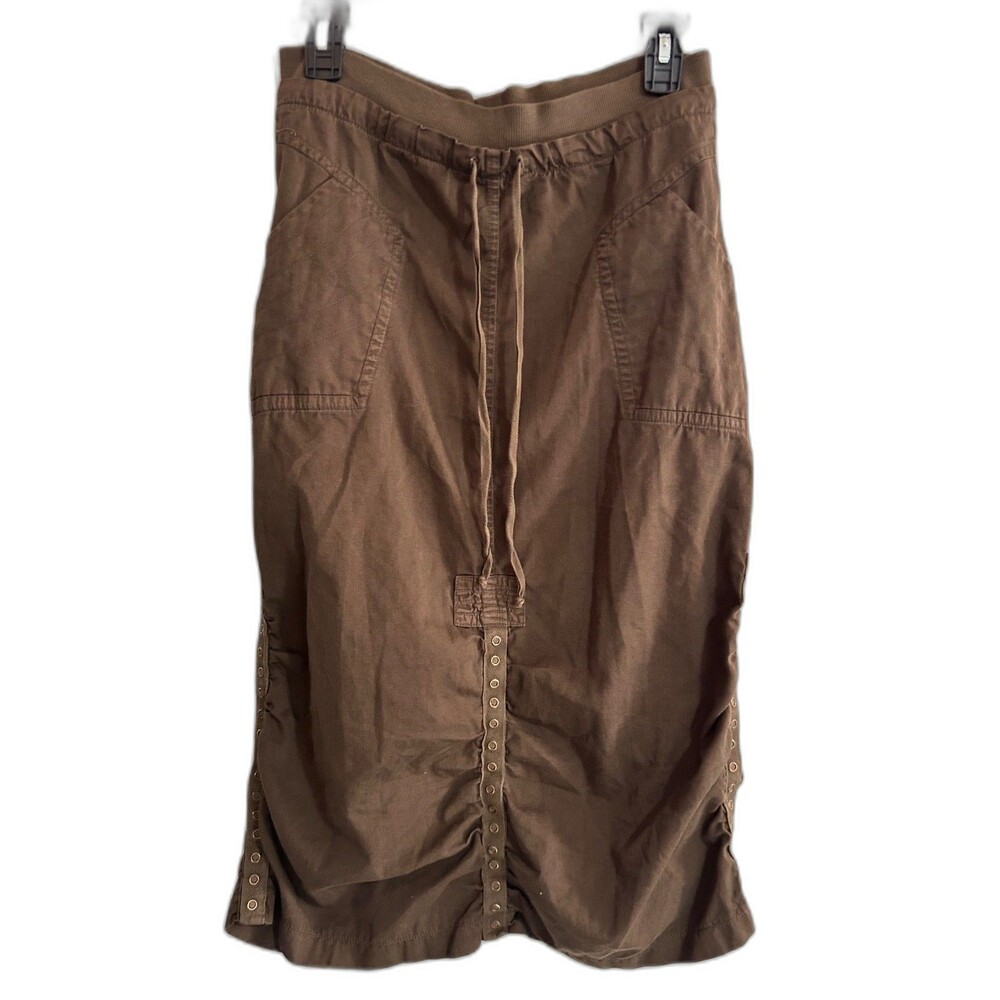 XCVI Women's Ruched Snap Slits Midi Pencil Skirt size XS Brown